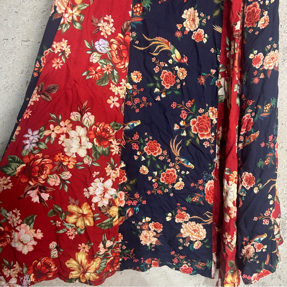 Farm Rio, Graciea navy Rust red floral wrapped dress petite small - Picture 6 of 10
